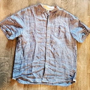Tommy Bahama Size L Men's Shirt 100% Linen Button Up Short Sleeve Blue